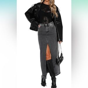 Women's Denim Maxi Skirt Waist Casual Denim Skirt Split Front Long Jean Skirts